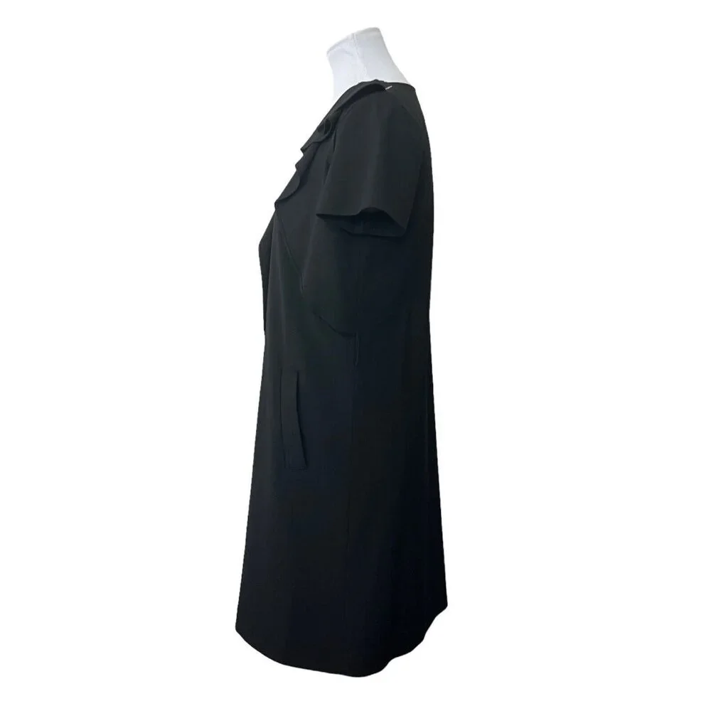 Michael Kors Womens  Ruffle Short Sleeve Exposed Zipper Midi Dress‎ Black Small